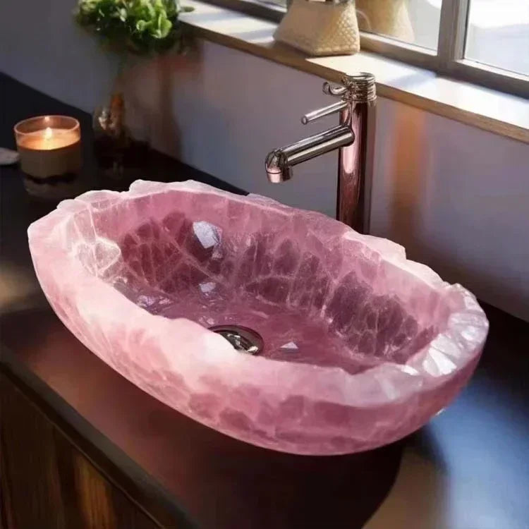 Bathroom Decorative Washbasin Rose Quartz Bowl Handmade Luxury Gemstone Rose Quartz - https://mohammadcollection.com
