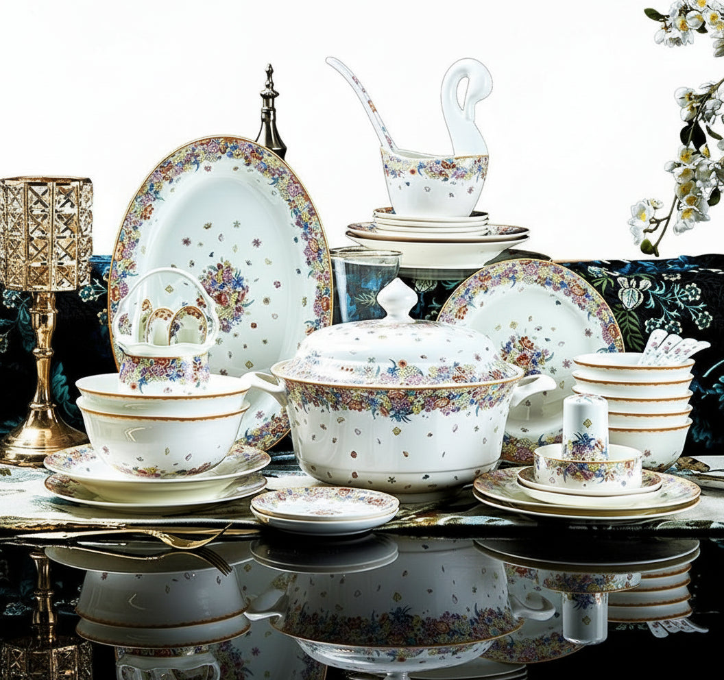 Porcelain 50-piece dinner set with star design by 𝕄𝕮 𝕋𝕙𝕖 𝔹𝕝𝕒𝕔𝕜 𝔻𝕚𝕒𝕞𝕠