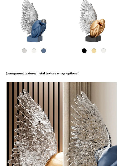 High-end MC THE BLACK DIAMOND wings sculpture, stylish interior decor ornament for desks or hotel decor in artistic design.