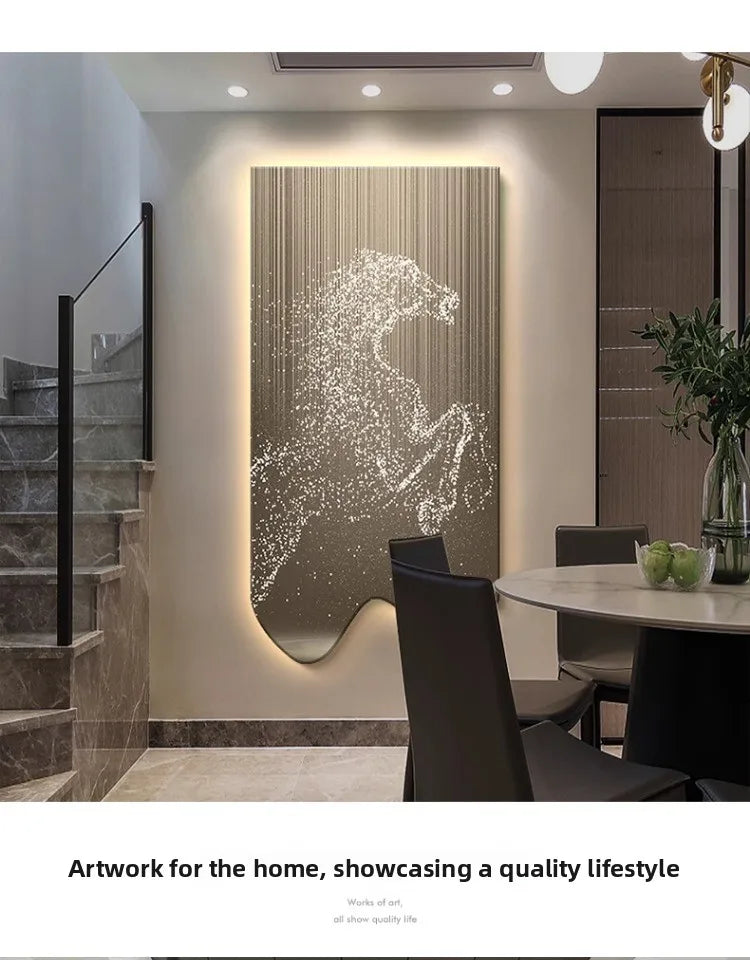 Modern art horse wall decor poster by MC THE BLACK DIAMOND, luminous LED hanging painting for luxury living room or corridor.