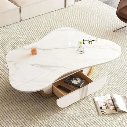 Modern Cloud Coffee Table Luxury Sintered Stone Top Coffee Table with Sculptural Geometric Stainless Steel Base - https://mohammadcollection.com
