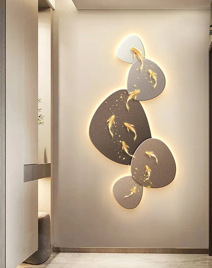 Home Art Decor Nine Fish Map Lamp painting Light Luxury Corridor Aisle Wall Decoration Luminous Murals High-end Hanging Painting - 𝕄𝕮 𝕋𝕙𝕖 𝔹𝕝𝕒𝕔𝕜 𝔻𝕚𝕒𝕞𝕠𝕟𝕕