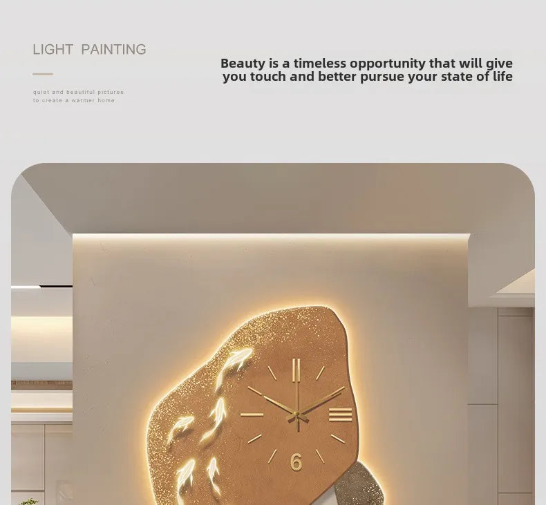 Modern Nine Fish Map Wall Clock by MC THE BLACK DIAMOND with luminous features, ideal for corridor or entrance wall decoration.