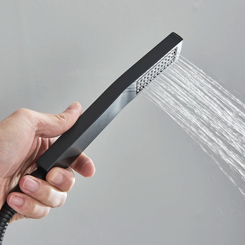 Matte black brass LED remote control for bathtub and shower faucets by MC THE BLACK DIAMOND, featuring intelligent wireless operation