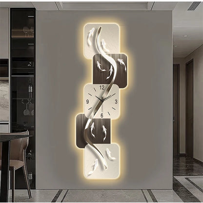 Modern Home Wall Decor Nine Fish Picture Wall Clock Living Room Corridor Mute Clock Painting Advanced Art LED Luminescent Mural - https://mohammadcollection.com
