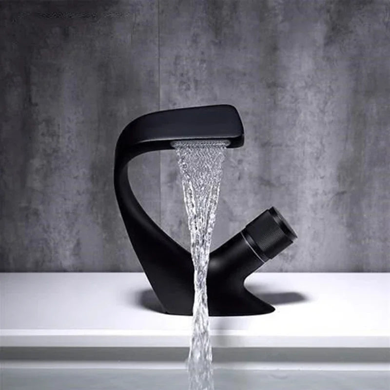 Stainless steel waterfall bathroom sink faucet by MC THE BLACK DIAMOND with hot and cold water control and G1/2 thread, modern design