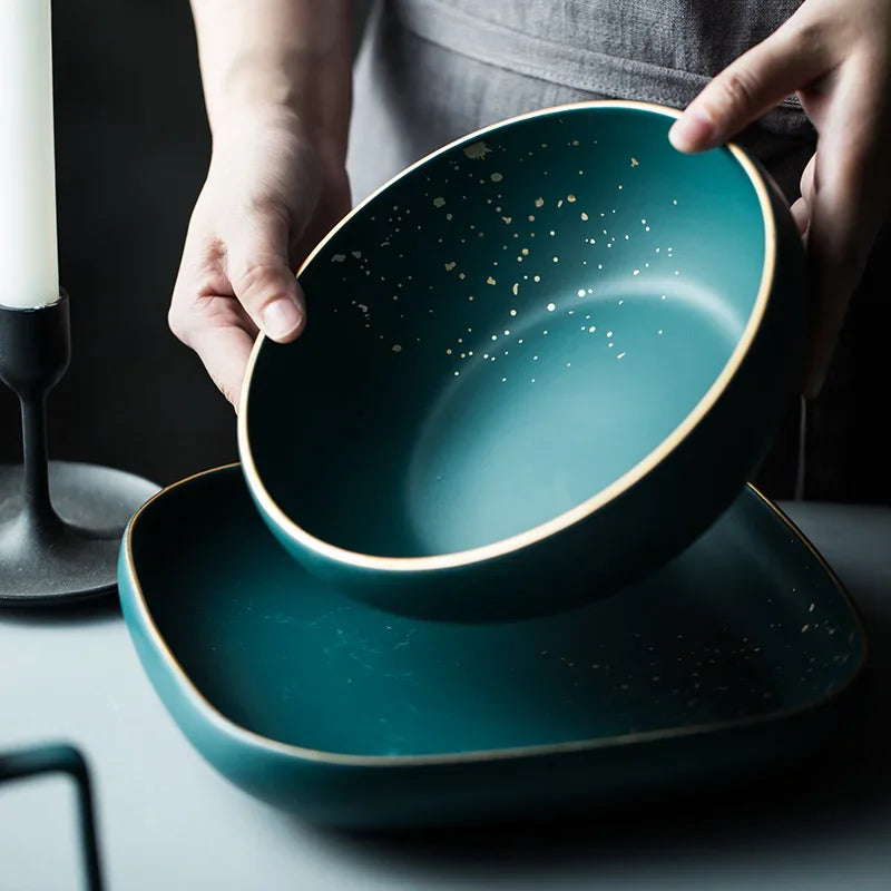 Dark green ceramic Western plate and set by 𝕄𝕔 𝕋𝕙𝕖 𝔹𝕝𝕒𝕔𝕜 𝔻𝕚𝕒𝕞𝕠𝕟