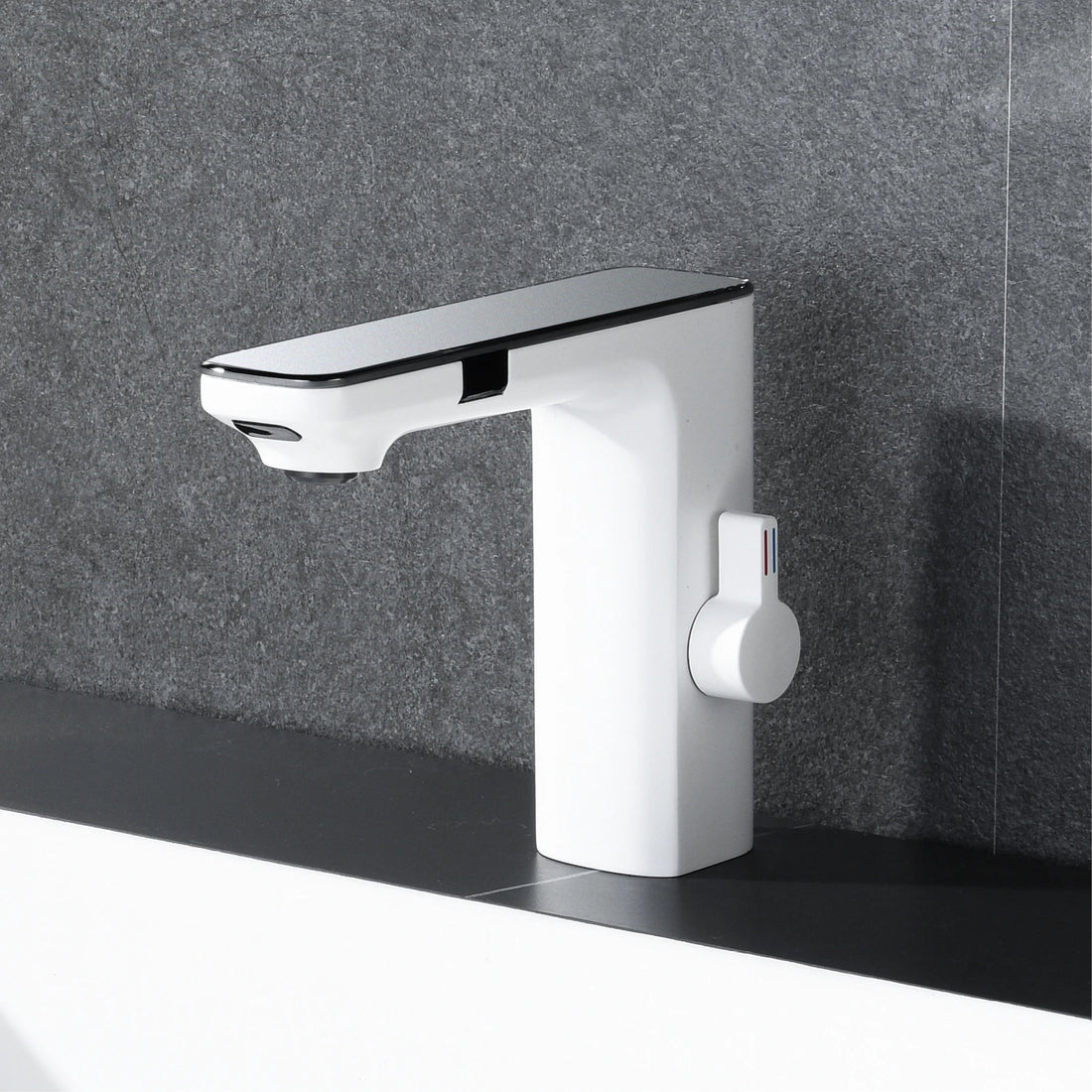 White intelligent brass bathroom faucet induction design LED light temperature display 1 hole single handle cold &amp; hot basin Tap - https://mohammadcollection.com