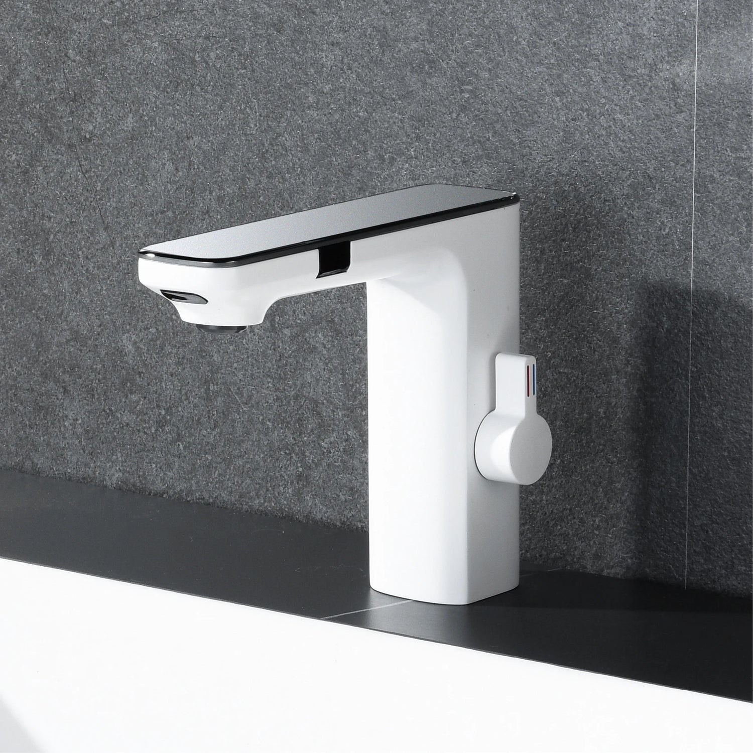 White intelligent brass bathroom faucet induction design LED light temperature display 1 hole single handle cold &amp; hot basin Tap - https://mohammadcollection.com