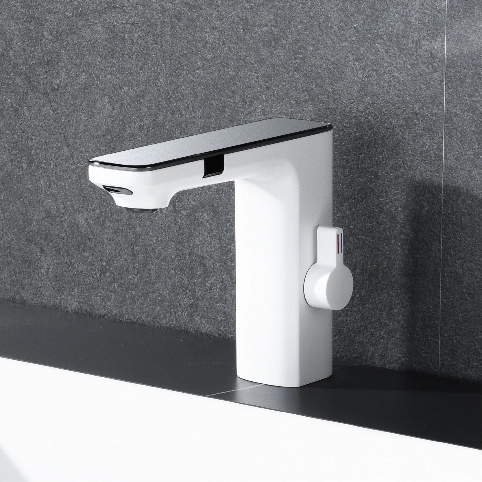 White intelligent brass bathroom faucet induction design LED light temperature display 1 hole single handle cold &amp; hot basin Tap - https://mohammadcollection.com