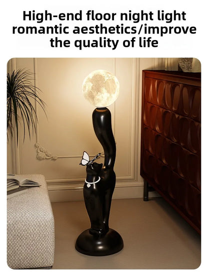 Creative Cat Statue Floor Decoration Nordic Retro Home Soft Decor Living Room Sofa Bedroom Bedside Atmosphere Luminous Ornament - 𝕄𝕮 𝕋𝕙𝕖 𝔹𝕝𝕒𝕔𝕜 𝔻𝕚𝕒𝕞𝕠𝕟𝕕