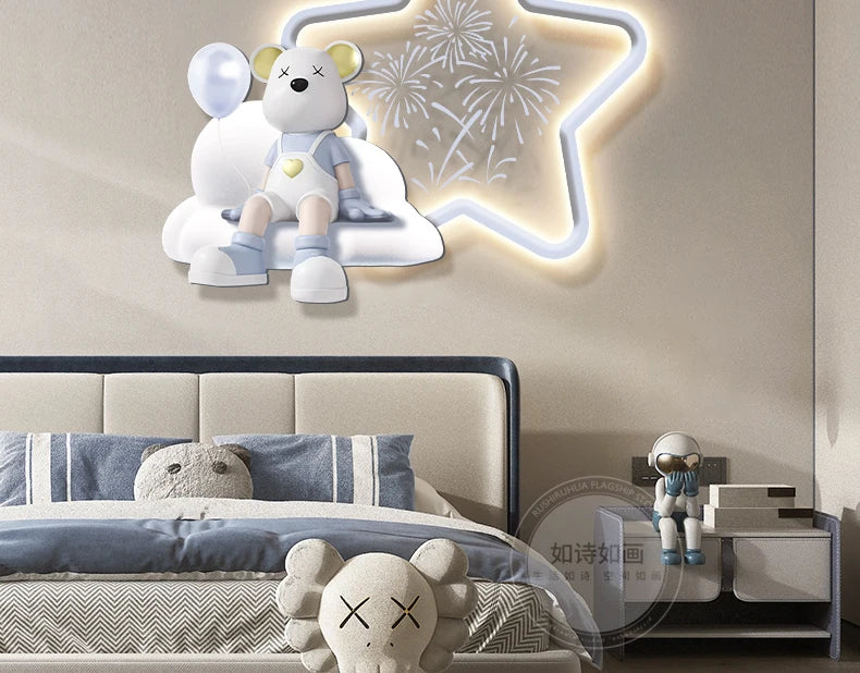 Children's room wall decoration featuring colorful poster prints by MC THE BLACK DIAMOND, perfect for kids' bedroom decor.