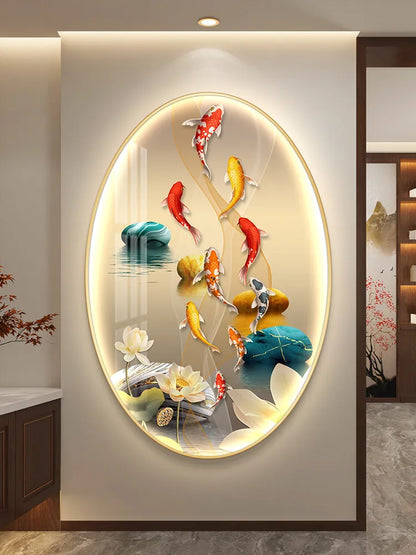 Light Luxury Wall Art Nine Fish Picture Entrance Wall Decor Aesthetic High End Living Room Corridor Luminous LED Light Painting - 𝕄𝕮 𝕋𝕙𝕖 𝔹𝕝𝕒𝕔𝕜 𝔻𝕚𝕒𝕞𝕠𝕟𝕕