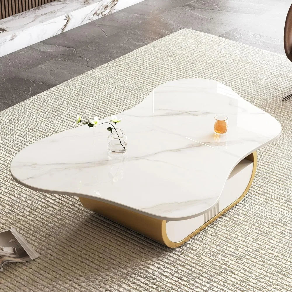 Modern Cloud Coffee Table Luxury Sintered Stone Top Coffee Table with Sculptural Geometric Stainless Steel Base - https://mohammadcollection.com