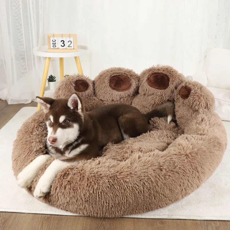 Large plush pet bed by MC THE BLACK DIAMOND, cozy cave-style dog bed with winter fleece for large dogs and cats.