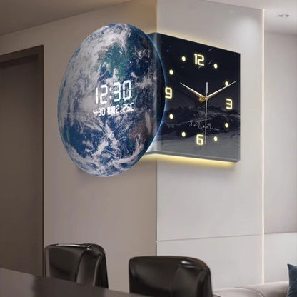 Earth Double Sided Corner Clock LED Wall Clock Modern Design Living Room Decoration Advanced Sense Wall Watch Home Wall Decor - 𝕄𝕮 𝕋𝕙𝕖 𝔹𝕝𝕒𝕔𝕜 𝔻𝕚𝕒𝕞𝕠𝕟𝕕