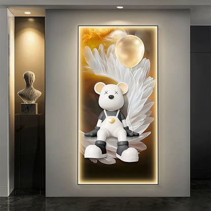 Colorful cartoon bear wall decor poster by MC THE BLACK DIAMOND, modern luminous painting for living room or corridor decor.