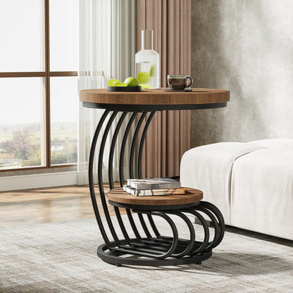Tribesigns Gold Round End Table: 2 Tiers Faux Marble Side Table with Storage Shelf, Modern White Gold Bedside Nightstand - https://mohammadcollection.com