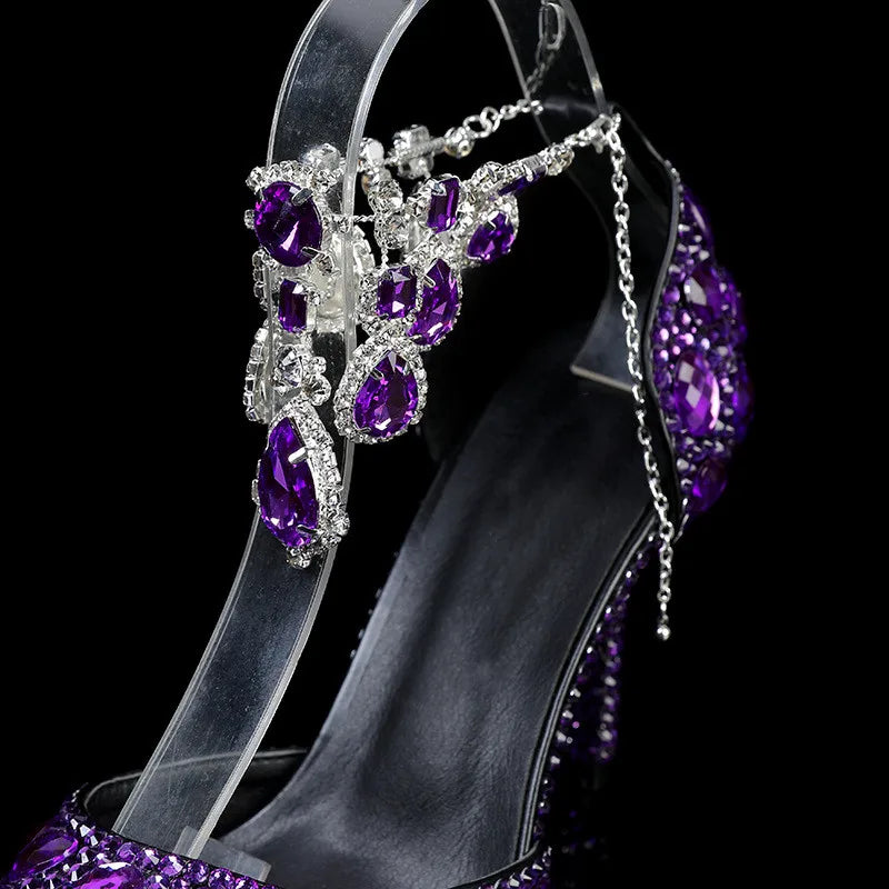 Bling Luxury Handmade Full Rhinestones Women Pumps Fashion Diamonds Crystal Pendant Banquet High heels Party Prom Wedding Shoes - https://mohammadcollection.com
