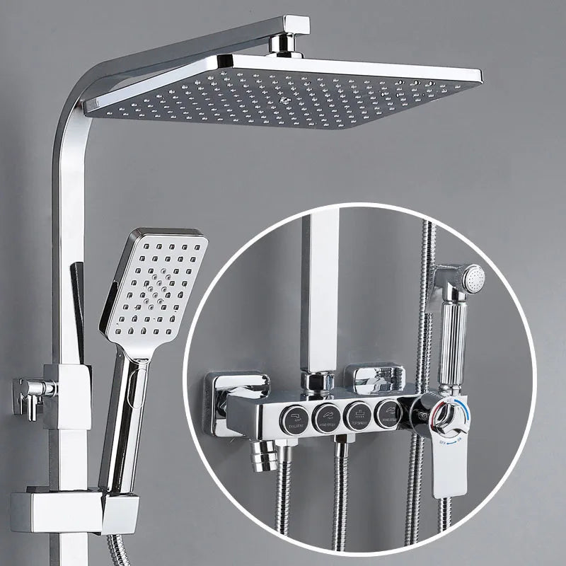 Luxury MC THE BLACK DIAMOND bathroom rainfall shower head set with shower caddy, for hot and cold water use