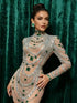 MC Women transparent rhinestones bodycon dress by MC THE BLACK DIAMOND, fitted design with sparkling rhinestone details.