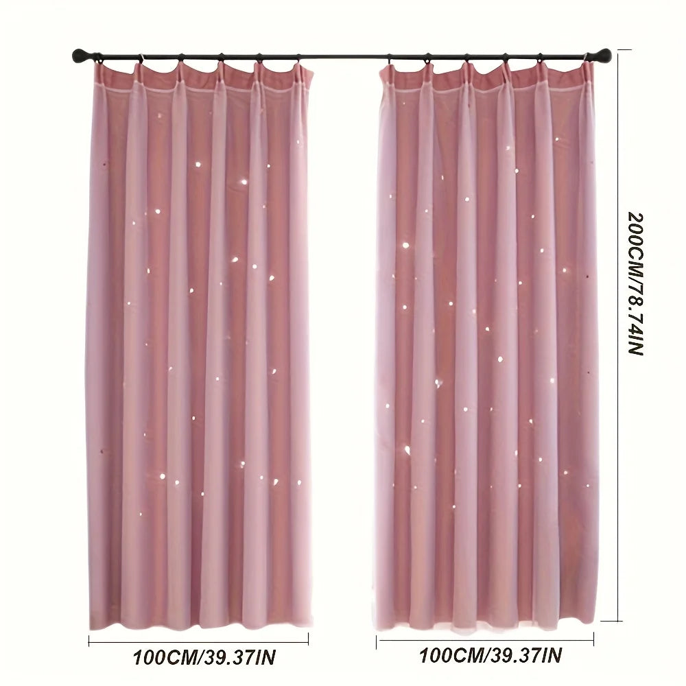 2 Panel Blue Romantic Sheer Girls Curtains Double-Layer Princess Curtains Hollow Stars Blackout Curtains Star Ins Gauze Curtains - https://mohammadcollection.com