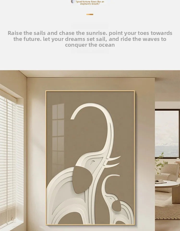 Modern black elephant abstract art poster by MC THE BLACK DIAMOND, featuring luminous LED lighting for wall decor in living rooms.