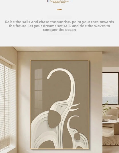 Modern black elephant abstract art poster by MC THE BLACK DIAMOND, featuring luminous LED lighting for wall decor in living rooms.