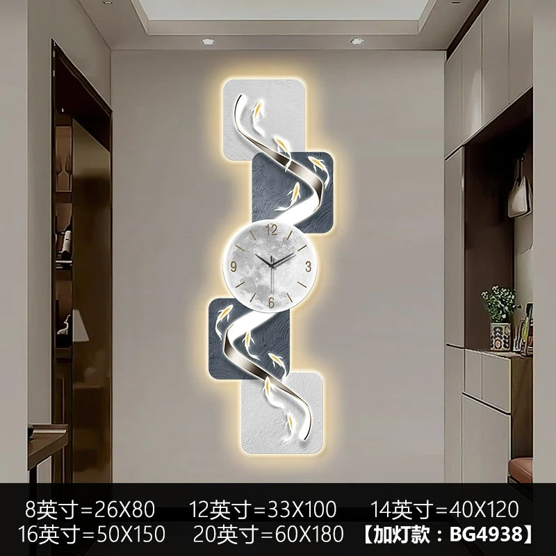 Modern Home Wall Decor Nine Fish Picture Wall Clock Living Room Corridor Mute Clock Painting Advanced Art LED Luminescent Mural - https://mohammadcollection.com
