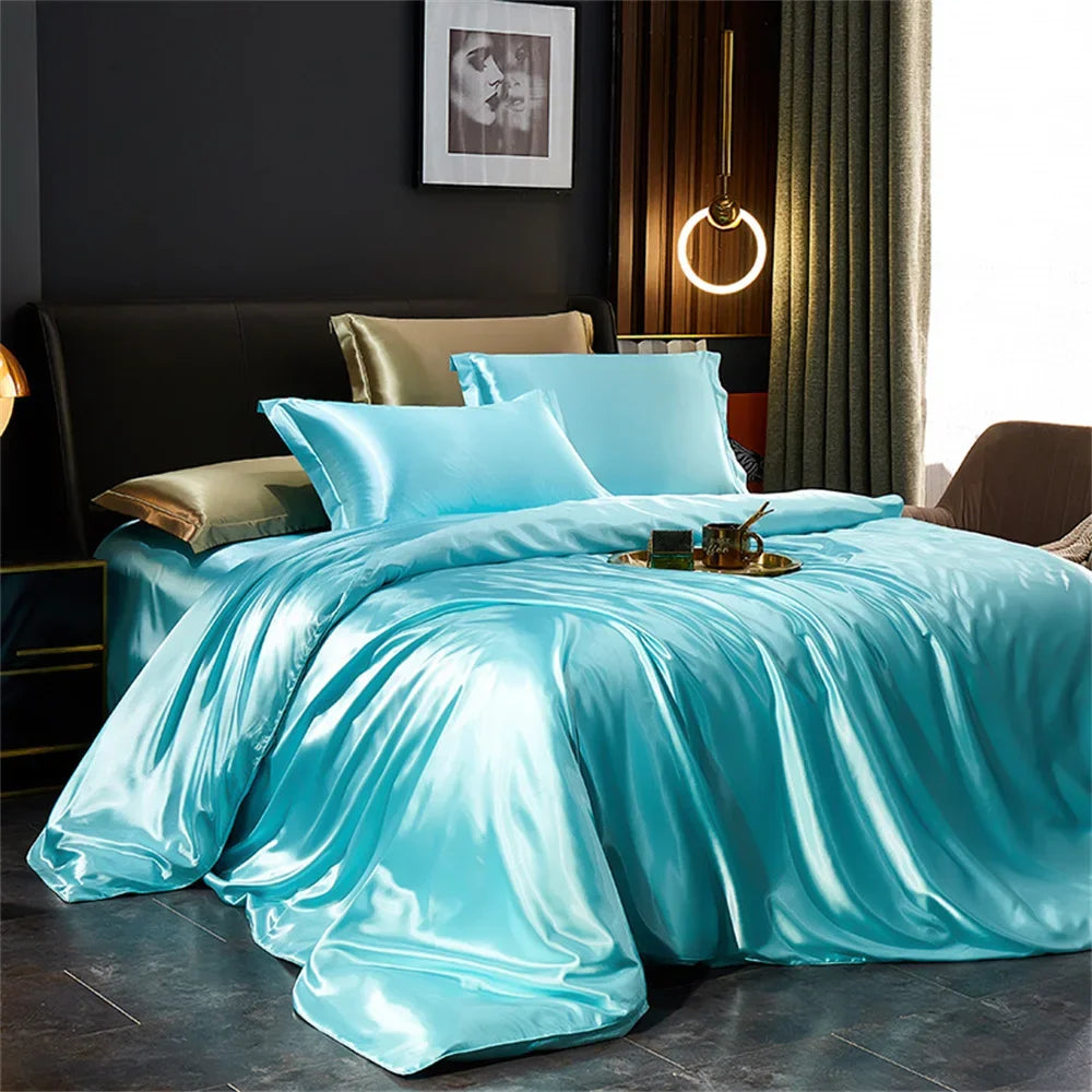 Luxury solid silk bedding set with duvet cover, bed sheet, and pillowcases in satin for king, queen, twin, and single beds by MC THE BLACK DIAMOND