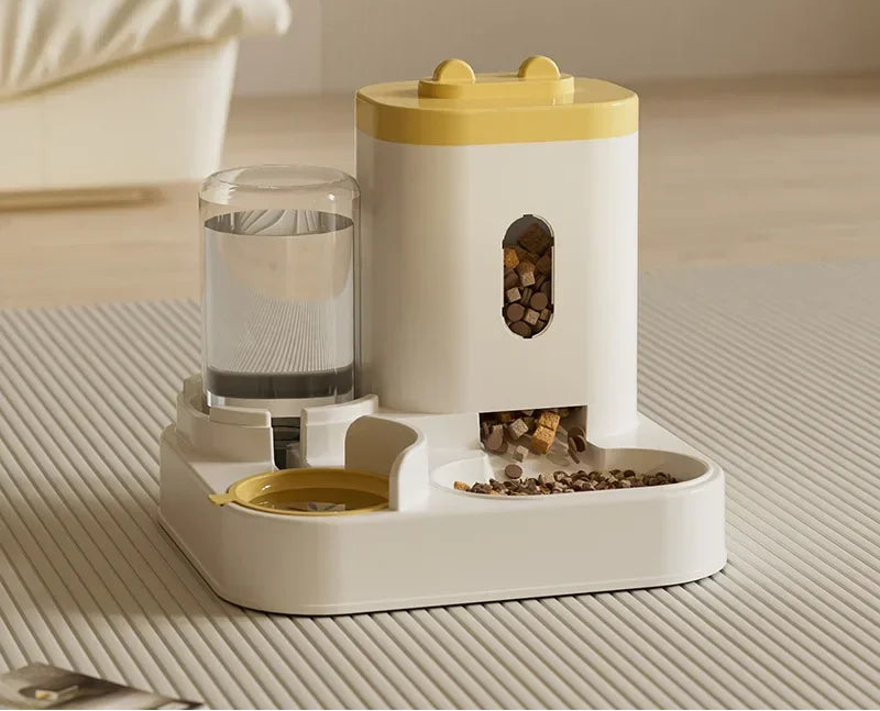Automatic pet feeder and water fountain by MC THE BLACK DIAMOND with large capacity food storage for dogs and cats.