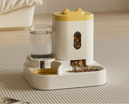 Automatic pet feeder and water fountain by MC THE BLACK DIAMOND with large capacity food storage for dogs and cats.