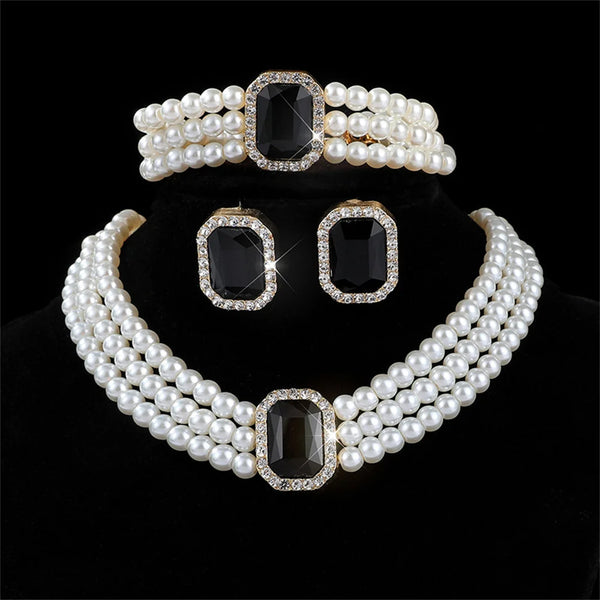 MC THE BLACK DIAMOND bridal jewelry set featuring a versatile necklace and earrings, elegant and perfect for special occasions.