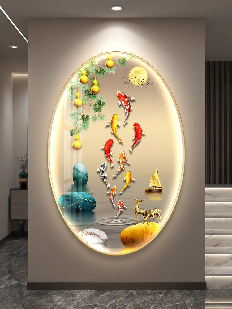 Light Luxury Wall Art Nine Fish Picture Entrance Wall Decor Aesthetic High End Living Room Corridor Luminous LED Light Painting - 𝕄𝕮 𝕋𝕙𝕖 𝔹𝕝𝕒𝕔𝕜 𝔻𝕚𝕒𝕞𝕠𝕟𝕕