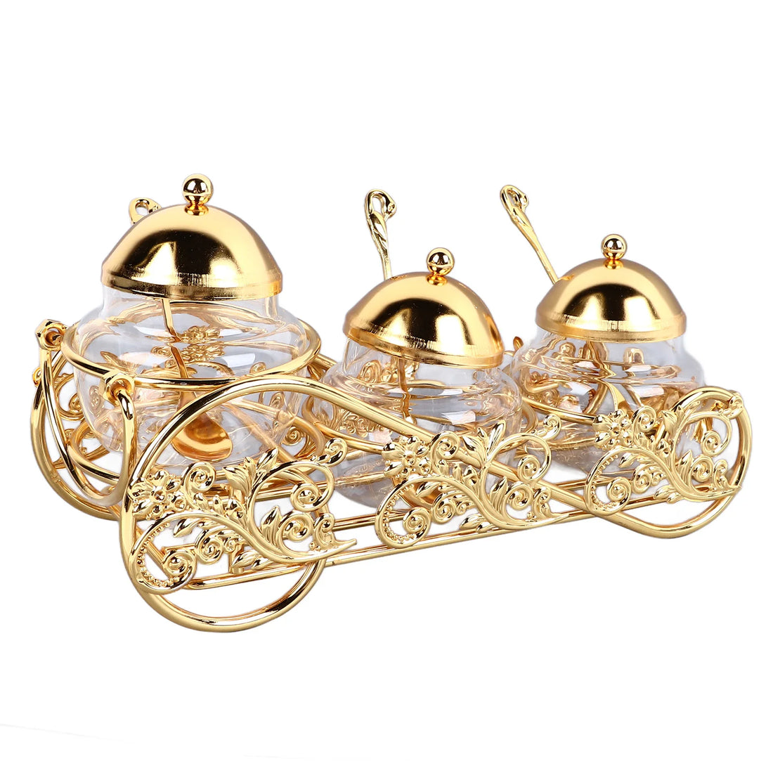 3Pcs Sugar Storage Jar with Lid Spoon European Style Polished Glass Condiment Pot Golden Sugar Bowl for Home Hotels Restaurant - https://mohammadcollection.com