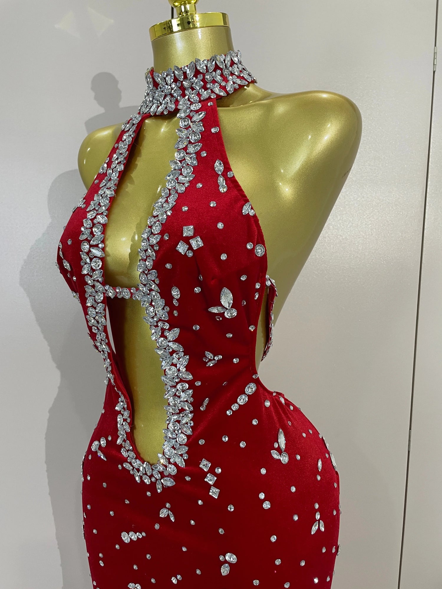 MC Sparkly Diamond Hollow Velvet Mermaid Long Dress