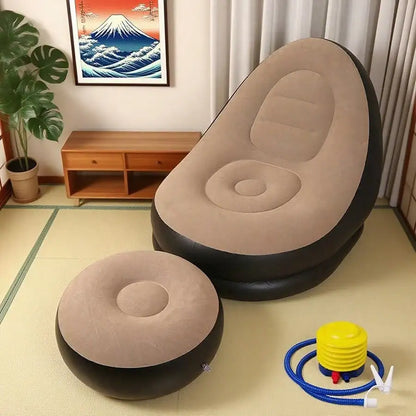 Flocked Inflatable Lazy Sofa: W/Footrest &amp; Foot Pump, Foldable for Home Office &amp; Outdoor Use - https://mohammadcollection.com