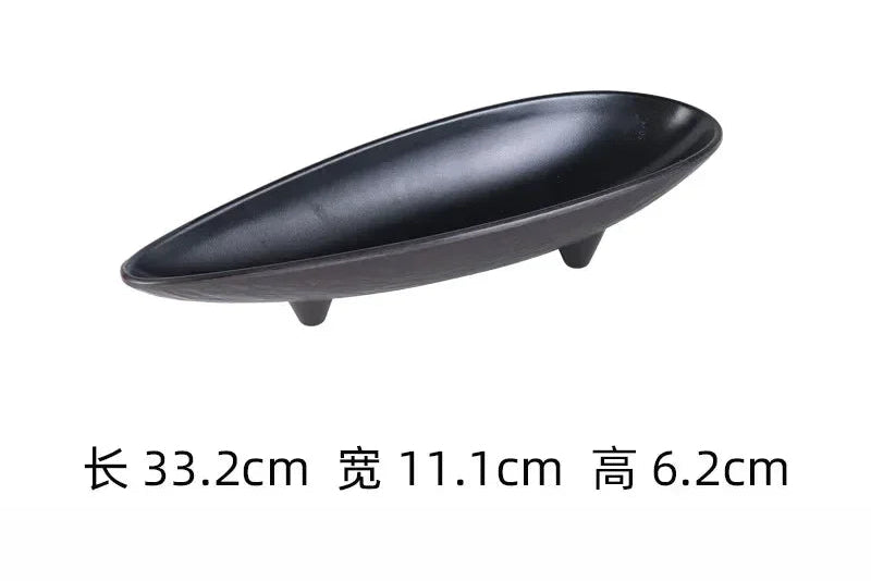 Black frosted melamine dinner plate from Mc The Black Diamonds, durable Japanese-style sushi and snack fruit dish for hotpot restaurants.
