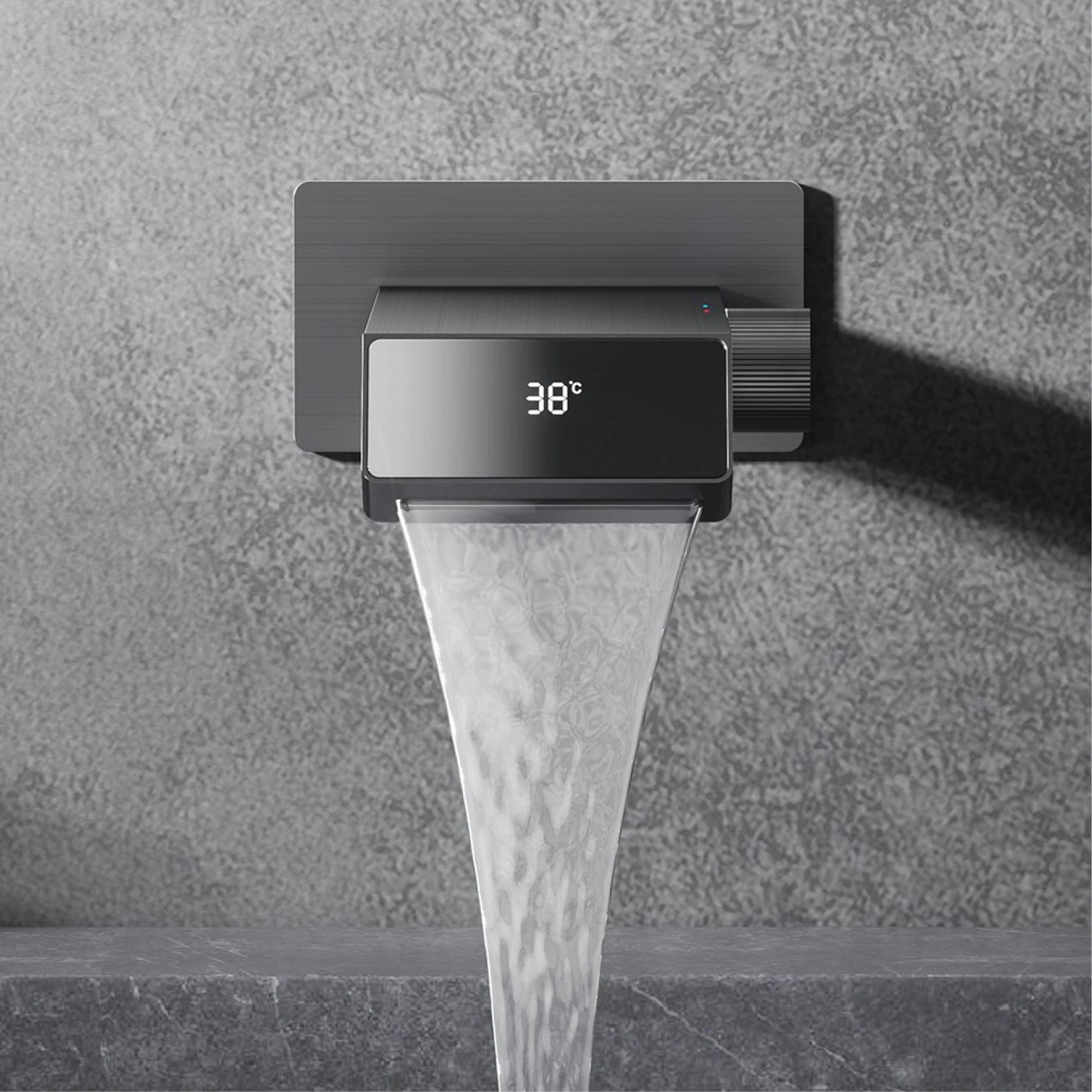Luxury gray brass bathroom faucet with LED digital display by MC THE BLACK DIAMOND, showcasing modern home decor style.