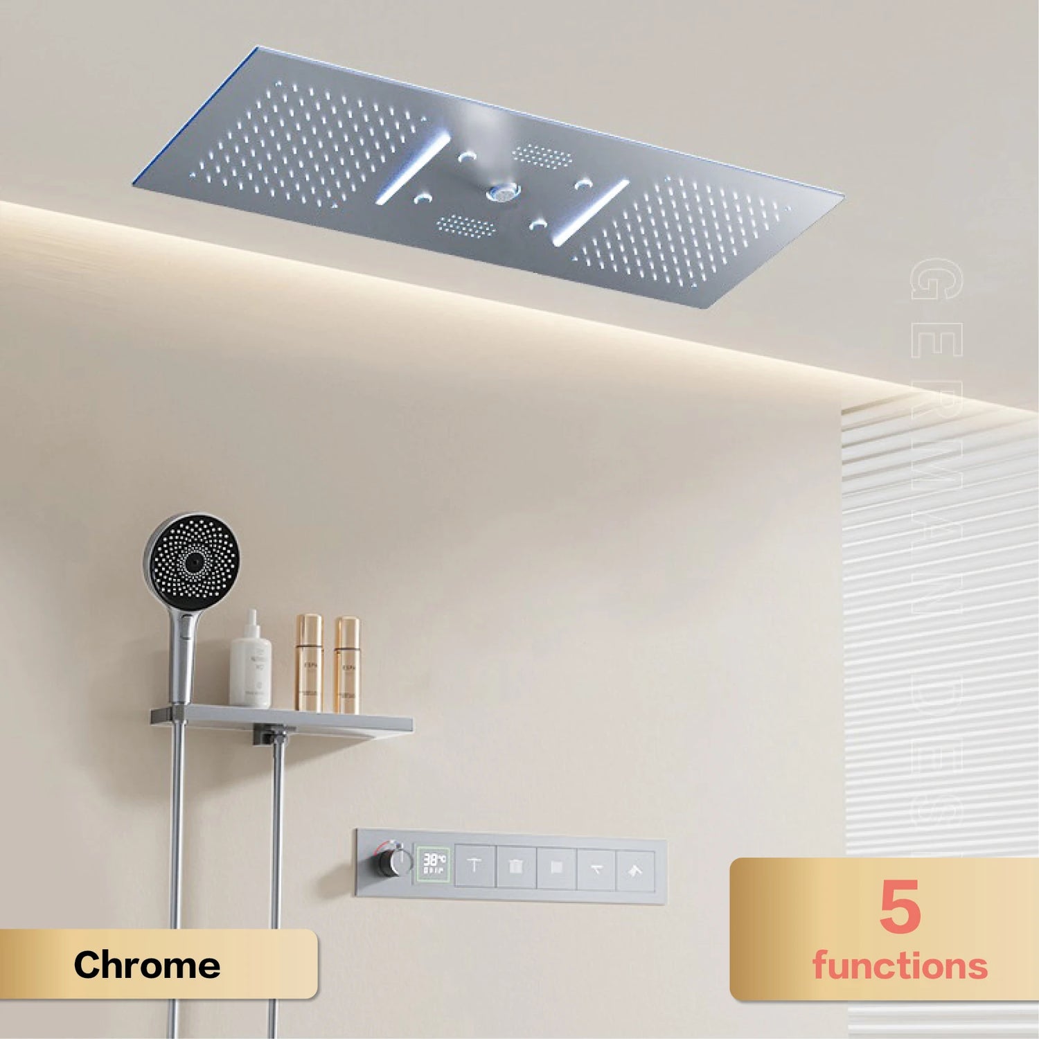 AITANA Luxury Brass Gunmetal LED Display Thermostatic Shower System Bathroom Ceiling embedded concealed giant curtain Rainfall - https://mohammadcollection.com