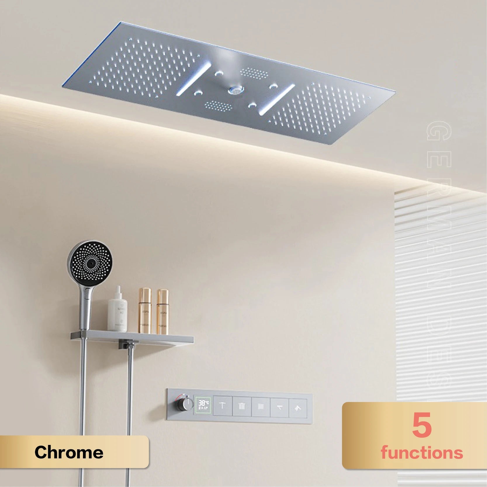 AITANA Luxury Brass Gunmetal LED Display Thermostatic Shower System Bathroom Ceiling embedded concealed giant curtain Rainfall - https://mohammadcollection.com
