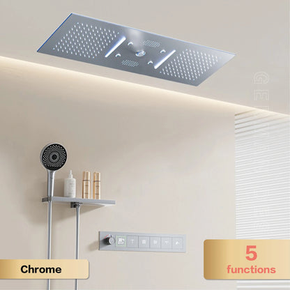 AITANA Luxury Brass Gunmetal LED Display Thermostatic Shower System Bathroom Ceiling embedded concealed giant curtain Rainfall - https://mohammadcollection.com
