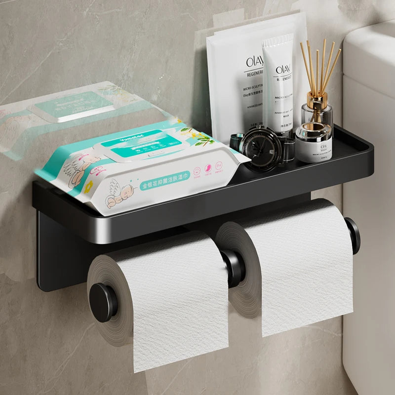 Aluminum Alloy Paper Holder Wall-Mounted Toilet Roll Paper Holder No Drilling Bathroom Kitchen Paper Holder - https://mohammadcollection.com