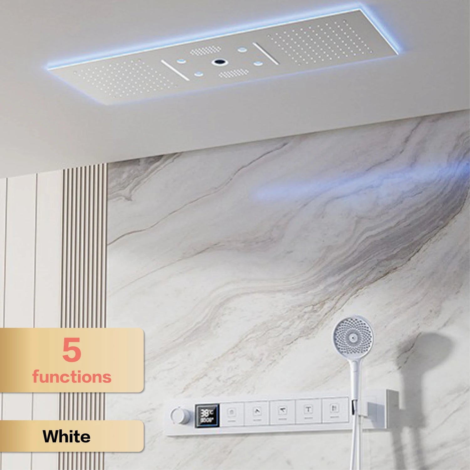 AITANA Luxury Brass Gunmetal LED Display Thermostatic Shower System Bathroom Ceiling embedded concealed giant curtain Rainfall - https://mohammadcollection.com