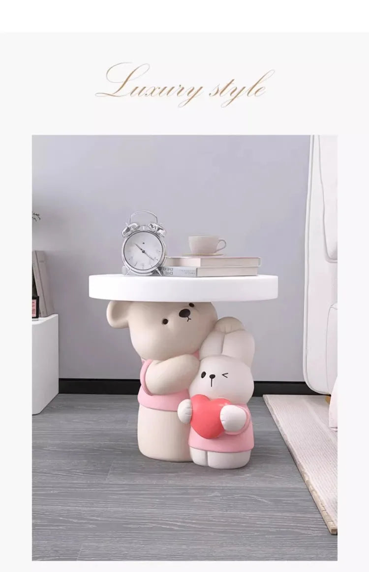 Cream Style Home Decor Parent-child Bear Statue Coffee Table Creative Livingroom Sofa Side Table Bedroom Bedside Table Furniture - 𝕄𝕮 𝕋𝕙𝕖 𝔹𝕝𝕒𝕔𝕜 𝔻𝕚𝕒𝕞𝕠𝕟𝕕