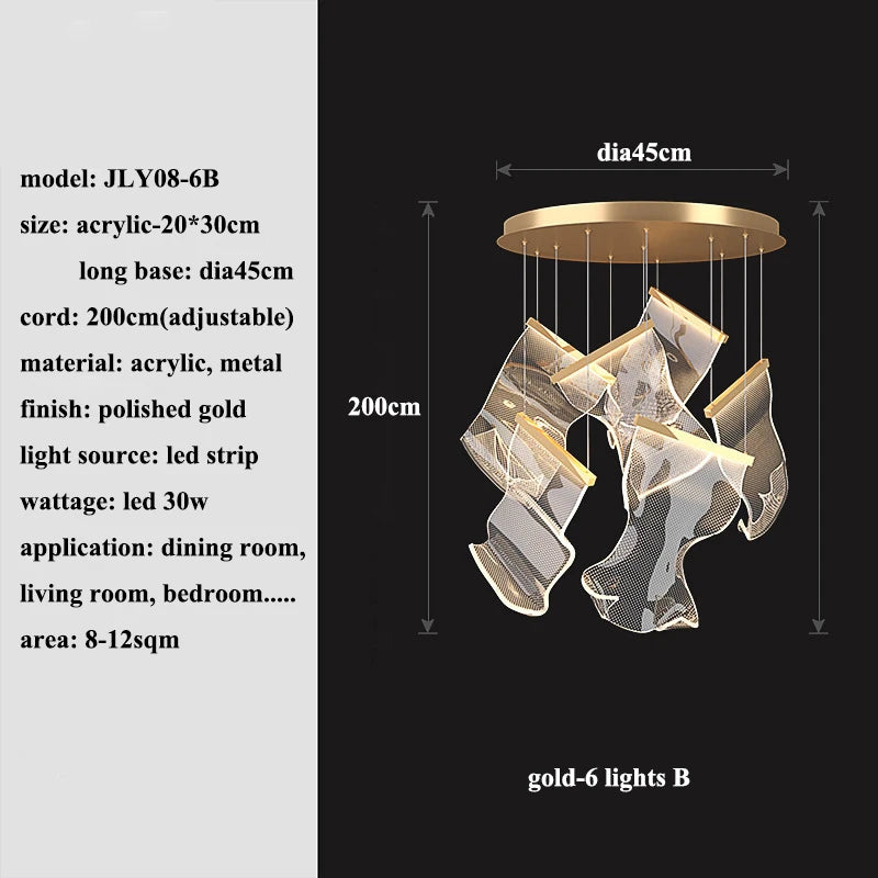 Modern MC THE BLACK DIAMOND LED chandelier lighting fixture in a living and dining room setting, showcasing sleek design and illumination.