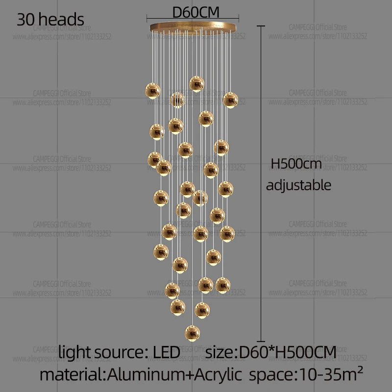 Modern MC THE BLACK DIAMOND LED staircase pendant light hanging in a stylish living room setting.