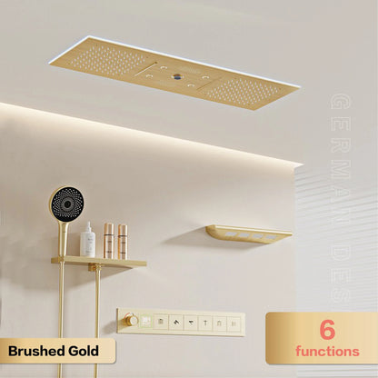 AITANA Luxury Brass Gunmetal LED Display Thermostatic Shower System Bathroom Ceiling embedded concealed giant curtain Rainfall - https://mohammadcollection.com