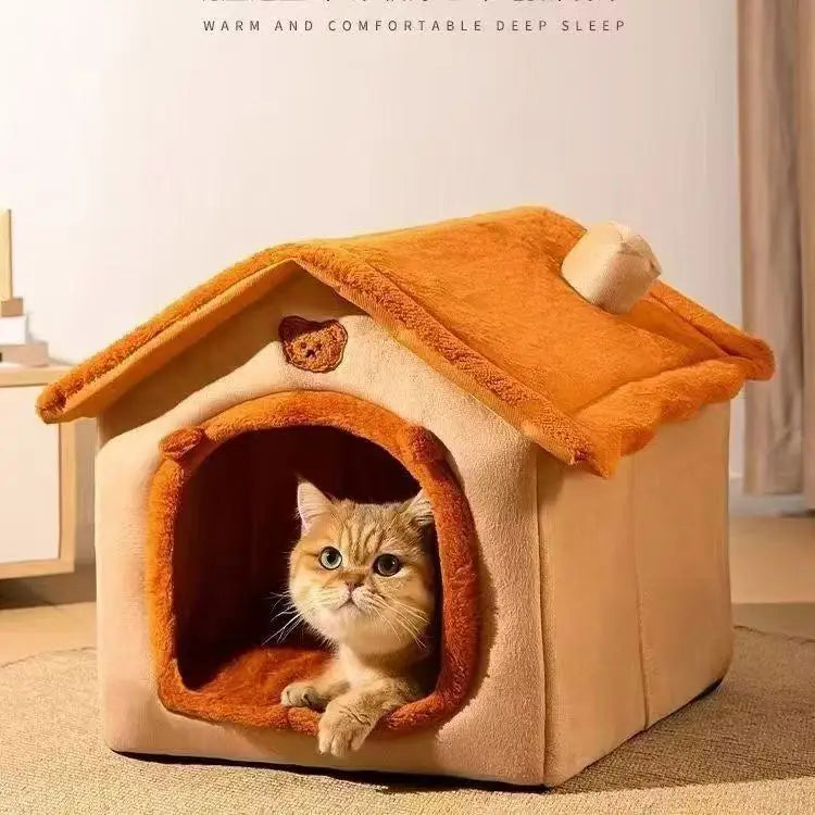 MC THE BLACK DIAMOND all season dog house style bed with removable washable cushion, cozy cave design for small dogs and cats.