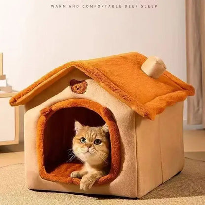 MC THE BLACK DIAMOND all season dog house style bed with removable washable cushion, cozy cave design for small dogs and cats.